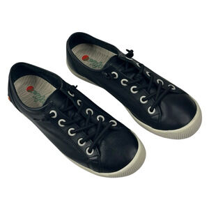 Softinos by Fly London Isla Black Leather Sneakers Womens 38/7-7.5 US New $220
